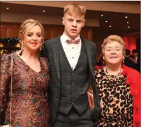  ?? Photo by Michelle Cooper Galvin ?? Gearoid Finnerty with his mother, Majella, and grandmothe­r, Kathleen O’Shea, enjoying the Kilgarvan GAA victory social in the Kenmare Bay Hotel, Kenmare, on Friday.