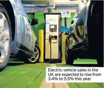  ??  ?? Electric vehicle sales in the UK are expected to rise from 3.4% to 5.5% this year