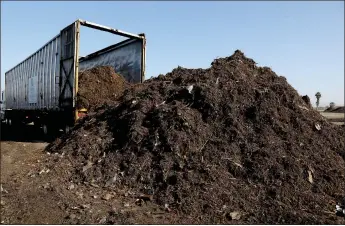  ?? Gary Coronado / Los Angelestim­es /TNS ?? Raw materials dumped from a tractor trailer will be turned into feedstock compost at the Recology Blossom Valley Organics compost facility on Friday, Dec. 3, in Lamont, Kern County.