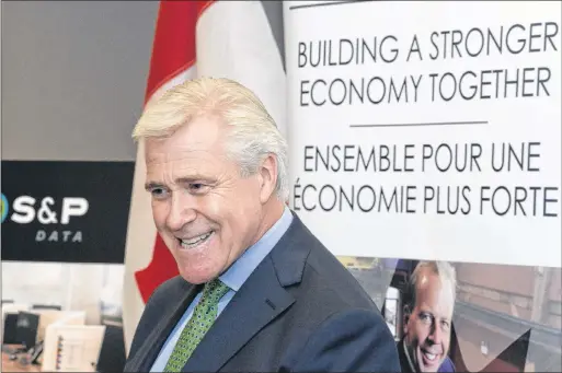  ?? JOE GIBBONS/THE TELEGRAM ?? Premier Dwight Ball was on hand at the Village Shopping Centre Thursday to announce combined provincial-federal funding of $1.725 million for the new S&amp;P Data call centre that will be housed on the top floor of the mall.