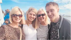  ??  ?? All smiles: Linzi with mum Beverley, sister Samantha and brother Elliott Corr. Right: presenting the weather from home, and (far right) with Mark and Clara