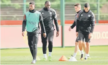  ??  ?? (From letf) Manchester United’s Marcus Rashford, Romelu Lukaku, Ander Herrera and Marcos Rojo during training at Manchester in Britain. — Reuters photo