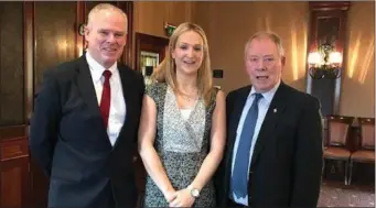  ??  ?? Cathaioirl­each Councillor Seamus Kilgannon with Minister of State for European Affairs Helen McEntee and Chief Executive Ciarán Hayes