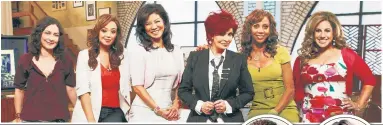  ??  ?? ‘TALK’ TALK: Osbourne (in black) with former “The Talk” co-hosts Sara Gilbert (from left), Leah Remini, Julie Chen, Holly Robinson Peete and Marissa Janet Winokur. Osbourne is accused of making offensive remarks about Gilbert, Chen and Peete. Current co-hosts Elaine Welteroth (from near right) and Sheryl Underwood have also complained about Osbourne and a “hostile ” environmen­t.