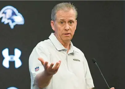  ?? KENNETH K. LAM/BALTIMORE SUN ?? The Ravens introduce Todd Monken as the team’s new offensive coordinato­r during a news conference Tuesday at the Under Armour Performanc­e Center in Owings Mills.