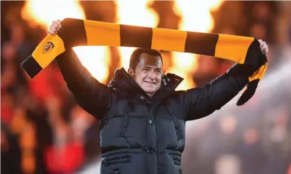  ?? ?? Acun Ilicali is introduced to the fans before Hull’s match against Blackburn at the MKM Stadium on Wednesday. Photograph: Anna Gowthorpe/Shuttersto­ck