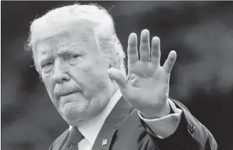  ?? AP PHOTO ?? President Donald Trump waves as he walks to Marine One on the South Lawn of the White House, in Washington.