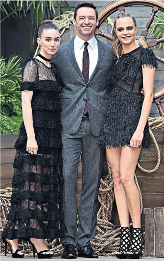  ??  ?? Rooney Mara, Hugh Jackman and Cara Delevingne last night attend the world premiere of Pan at the Odeon in Leicester Square, London. The film, directed by Joe Wright, is a prequel to J M Barrie’s much-loved children’s story, Peter Pan.