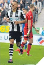  ??  ?? Dwight Gayle is all smiles after scoring Newcastle’s third goal.