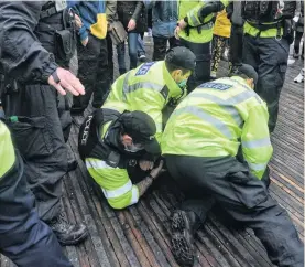  ??  ?? Thirteen people were arrested at the Stand Up Bristol protest