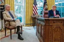  ?? Evan Vucci / Associated Press ?? Senate Majority Leader Mitch McConnell listens to President Donald Trump during a meeting in the Oval Office on Monday.