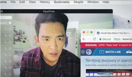  ?? CTMG ?? Actor John Cho does a superb job of portraying a father who gradually falls apart as he looks for his missing 16-year-old daughter in the new movie Searching.