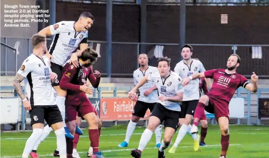  ??  ?? Slough Town were beaten 2-0 at Dartford despite playing well for long periods. Photo by Andrew Batt.