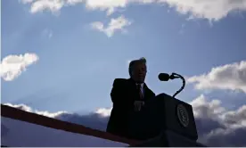  ?? Photograph: REX/Shuttersto­ck ?? Donald Trump speaks during a farewell ceremony at Joint Base Andrews, Maryland, on 20 January 2021.
