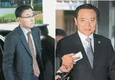  ??  ?? 韓國檢察總長金秀南周­二抵達辦公室。（歐新社照片）
韓國法務部長金賢雄周­一提出請辭，青瓦台已經接受其辭呈。（美聯社照片）
