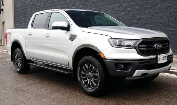  ?? PHOTO: JIL MCINTOSH/DRIVING ?? The 2019 Ford Ranger Lariat’s FX4 Off-Road Package adds an electronic locking rear differenti­al, all-terrain tires, and skid plates.