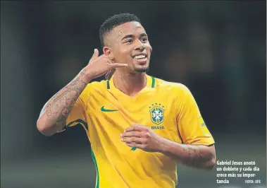  ?? FOTO: EFE ?? Gabriel Jesus anotó un doblete y cada día crece más su importanci­a