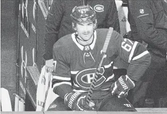  ?? CANADIAN PRESS FILE PHOTO ?? Montreal’s Max Pacioretty looks on from the bench during third-period National Hockey League action against the San Jose Sharks on Jan. 2. The third-year Canadiens captain has the threat of a trade hanging over his head.