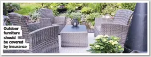  ??  ?? Outdoor furniture should
be covered by insurance