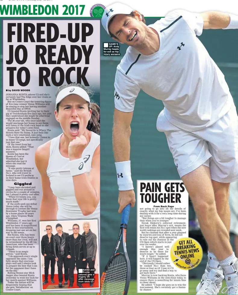  ??  ?? GAME’S UP: Andy Murray heads for exit as hip injury worsens