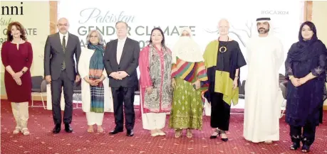  ?? ?? Islamabad: PM'S coordinato­r on climate change &environmen­tal coordinati­on Romina Khurshid Alam in a group photo with the ambassador­s of France, EUROPEAN Union, UAE during ceremony of Pakistan Gender climate award 2024. — NNI