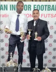  ??  ?? Saifa Player of the Year Wiseman Cele of ethekwini City with Coach of the Year Chris Naidoo.