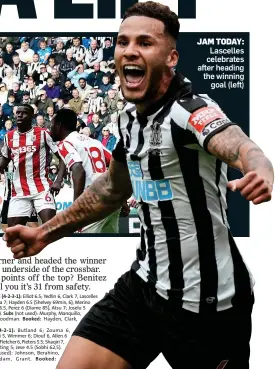  ??  ?? JAM TODAY: Lascelles celebrates after heading the winning goal (left)