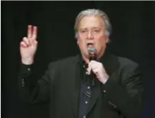  ?? ROSS D. FRANKLIN — THE ASSOCIATED PRESS ?? Steve Bannon, former strategist for President Donald Trump, speaks at a campaign rally for Arizona Senate candidate Kelli Ward in Scottsdale, Ariz. Ward is running against incumbent Republican Jeff Flake in next year’s GOP primary. Some Republican...