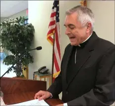  ??  ?? The Most Rev. Ronald Gainer, the Roman Catholic bishop of the diocese of Harrisburg, Pa., discusses child sexual abuse by clergy and a decision by the diocese to remove names of bishops going back to the 1940s after concluding they did not respond...