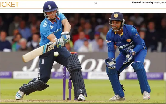  ??  ?? BUTTLER SERVICE: Jos Buttler smashes a four on his way to a maiden one-day century at Lord’s but it was not enough to lead England to victory