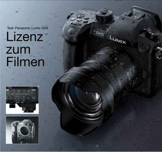  ??  ?? Tough: Mit dem robusten Gehäuse, das Schutz vor den Elementen bietet, scheut die GH5 keine Außeneinsä­tze. Wem die VideoFunkt­ionen der Kamera nicht ausreichen, dem bietet Panasonic Profi-Zubehör.