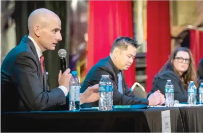  ?? ASHLEE REZIN/SUN-TIMES FILES ?? Ald. James Gardiner at a candidate forum in January. The 45th Ward alderman, plagued by a series of scandals in his first term, faced five challenger­s to represent the Northwest Side ward.