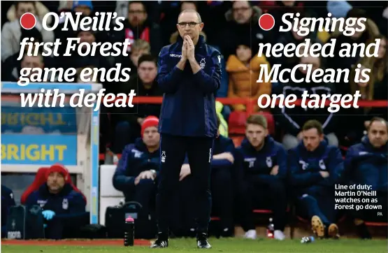  ?? PA ?? Line of duty: Martin O’Neill watches on as Forest go down