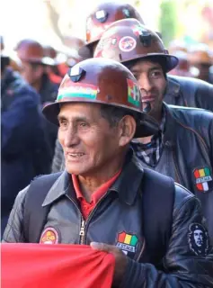  ??  ?? Mine workers attend the May Day celebratio­ns in Oruro, Bolivia. — Reuters photo