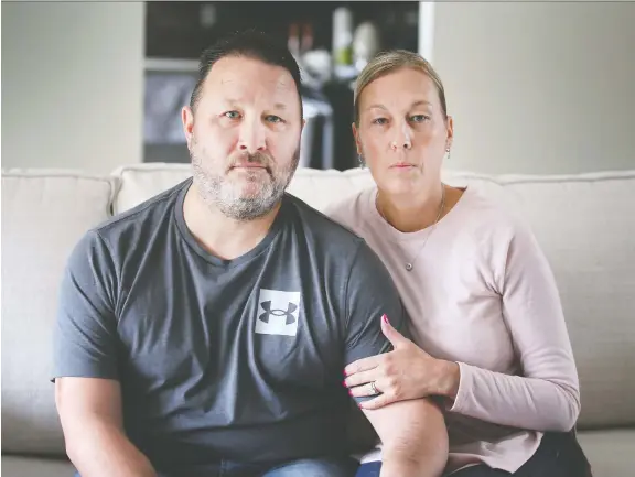  ?? DAN JANISSE ?? Joe Bosley, shown with his wife Jodie, lives with constant pain after he was severely injured in an industrial accident at K+S Windsor Salt Ojibway Mine on April 8, 2020.