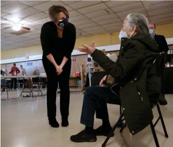  ?? NAncy lAnE / hErAld stAFF FilE ?? MAKING HER SHOT: Attorney General Maura Healey speaks to patients last month at a vaccinatio­n site in Boston.