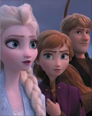  ??  ?? Elsa (voiced by Idina Menzel), Anna (Kristen Bell), Kristoff (Jonathan Groff) in FrozenII.