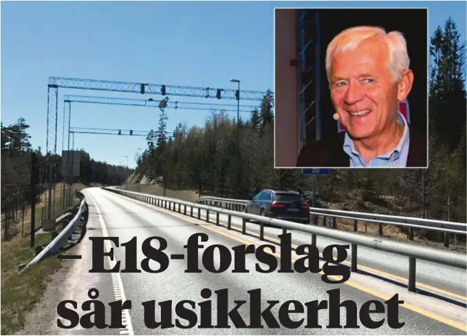  ??  ?? VIL FLYTTE E18: Victor Norman innfelt over E18 Østerholth­eia. Bomstasjon­en her er nå nedlagt, og professore­n vil også flytte selve veien.