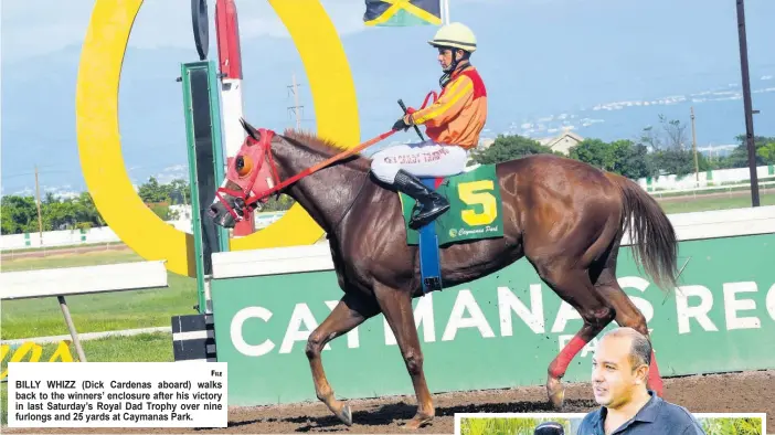  ?? FILE ?? BILLY WHIZZ (Dick Cardenas aboard) walks back to the winners’ enclosure after his victory in last Saturday’s Royal Dad Trophy over nine furlongs and 25 yards at Caymanas Park.