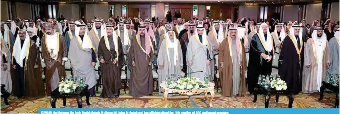  ??  ?? KUWAIT: His Highness the Amir Sheikh Sabah Al-Ahmad Al-Jaber Al-Sabah and top officials attend the 11th meeting of GCC parliament speakers.