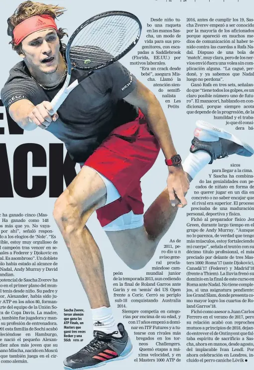  ?? FOTO: AP ?? Sascha Zverev, tercer alemán que gana las ATP Finals, un Masters que ganó tres veces Becker y una Stich