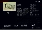  ??  ?? Replay/review screens can be cycled through a full set of histograms, capture data (including the Quick Menu settings) and additional info pages. Both the thumbnails show the focusing points/zones that were used (although the green cross indicator may not be easily visible in these small illustrati­ons).