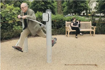  ?? OLI SCARFF/GETTY IMAGES ?? London installed “senior playground­s” in 2010 to encourage pensioners to get more exercise. Research shows that increasing activity can translate to an extra three years of playing with grandchild­ren.