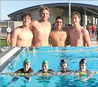  ?? PHOTO BY RALPH RODRIGUEZ ?? Qualifying to compete in the CIF Division I championsh­ips in relays, on top, are Tyler Regan, Bryce Rodriguez, Carter Yeomans and Iven Sandholdt. Pictured at bottom are Regan Rodriguez, Olivia Ringle, Hannah Regan and Alaina Riggs.