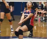  ??  ?? Central Falls freshman setter Juliany Echevama (7) looks to make a play during Wednesday’s match against Burrillvil­le. Photo by Louriann Mardo-Zayat / lmzartwork­s.com