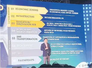  ??  ?? Mr Suphachai explains the quick-win and 3- to 5-year strategies meant to drive the country’s competitiv­eness from 2020.