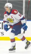  ?? IAN KUCERAK ?? Dylan Guenther scored his fourth goal of the playoffs for the Oil Kings in a 6-4 win against the Hurricanes in Game 4 of their first round series Thursday night.