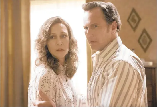  ?? BEN ROTHSTEIN/WARNER BROS. ?? Vera Farmiga as Lorraine Warren and Patrick Wilson as Ed Warren and in New Line Cinema’ s horror film “The Conjuring: The Devil Made Me Do It,” a Warner Bros.release that opens Friday in theaters and on HBO Max.