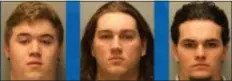  ??  ?? On trial in Montgomery County in connection with an onice brawl are three former Ridley High ice hockey players. From left are Ryan Gricco, Jake Cross and Brock Anderson