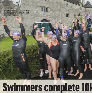  ??  ?? The 10k swimmers ahead of their challenge at Parke’s Castle last Saturday morning.